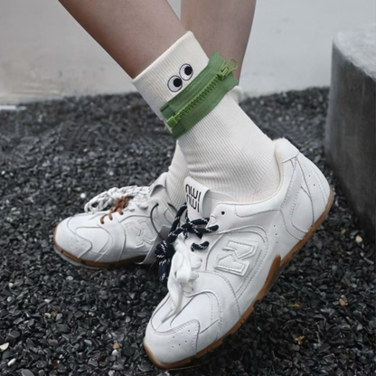 Aze Textiles - Playful Eyes Zip Design Mid-High Socks