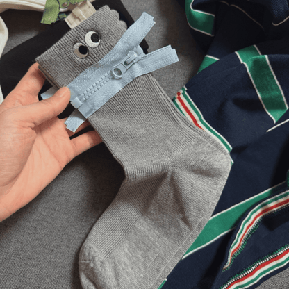 Aze Textiles - Playful Eyes Zip Design Mid-High Socks