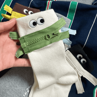 Aze Textiles - Playful Eyes Zip Design Mid-High Socks