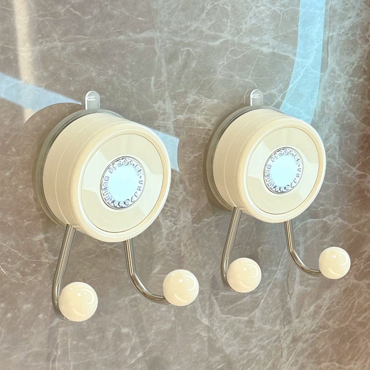 Cream x2 No-Drill Suction Double Hook Hanger