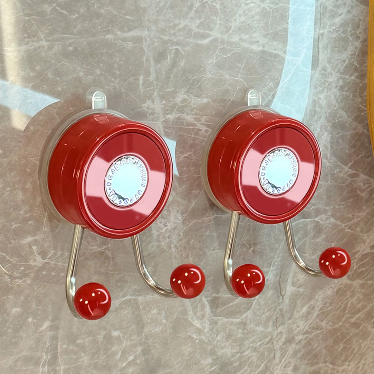 Red x2 No-Drill Suction Double Hook Hanger