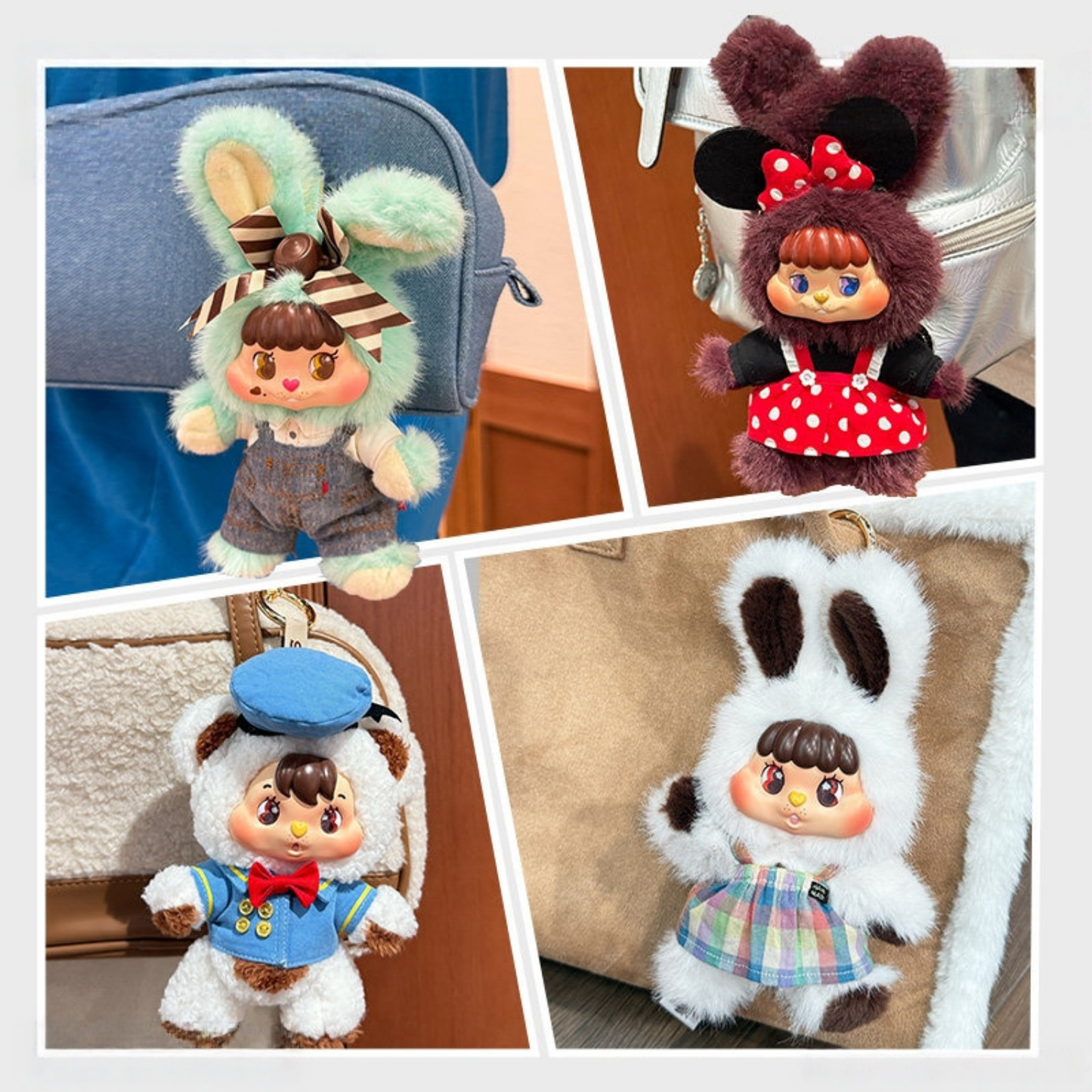 Cute Little Buns Melting Together Plush Toys can be used as bag charms in different situations.