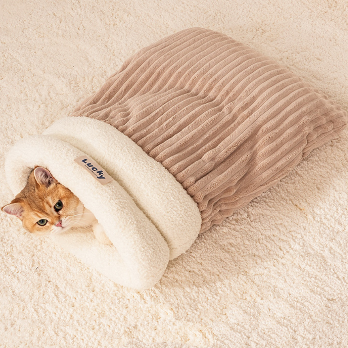 Beige Hideaway Sleeping Bag & Bed for Cats & Dogs