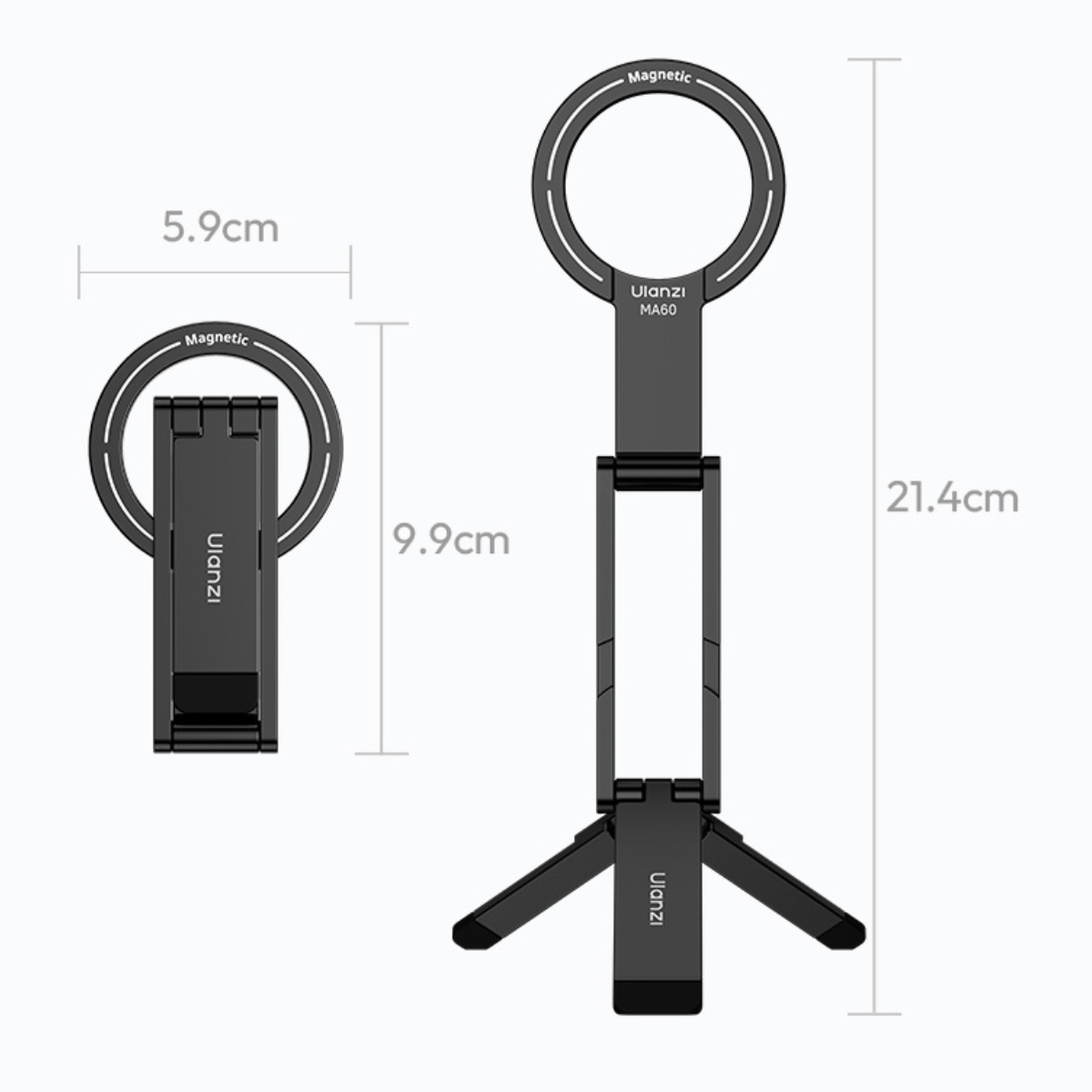 Black - MA60 Foldable Magnetic Phone Tripod