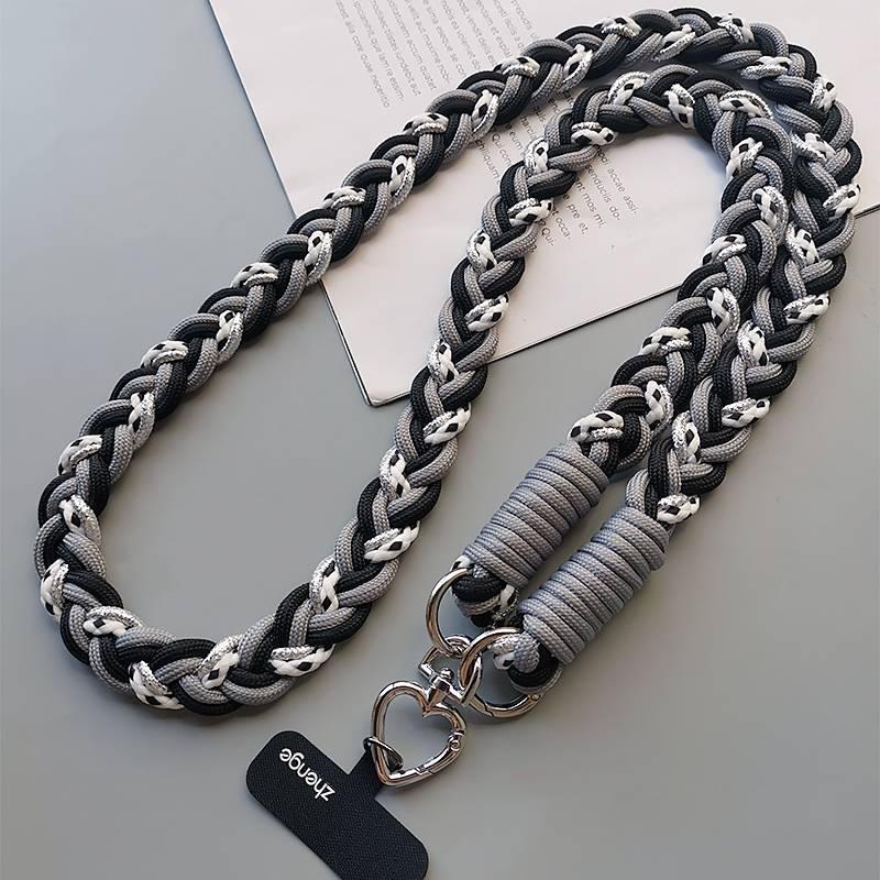 Black Strong Six-Strand Braided Phone Lanyard