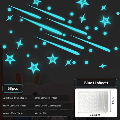 Blue Glow-in-the-Dark Meteor & Star Wall Stickers