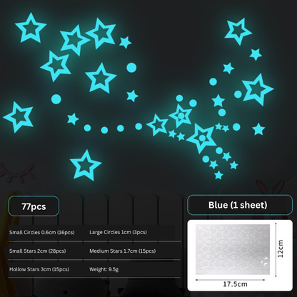 Blue - Removable Glow-In-The-Dark Star Wall Stickers