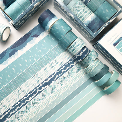 Blue 12-Roll Decorative Washi Tape Set for DIY Crafts & Journals
