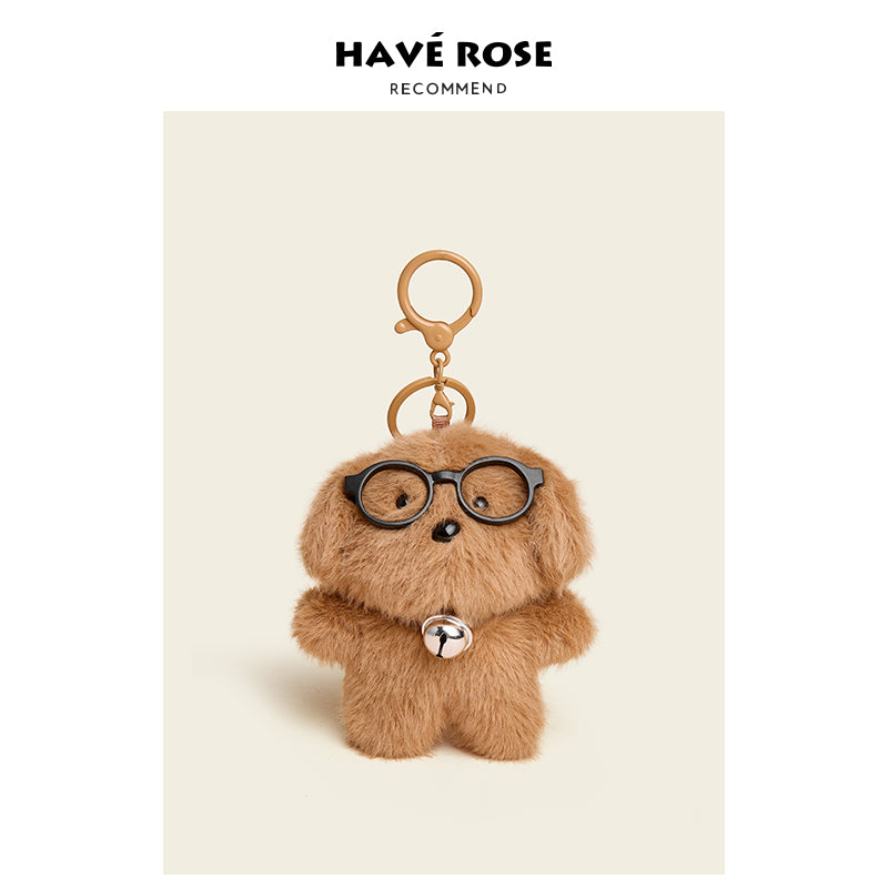 Brown Cute Standing Puppy with Glasses Plush Bag Charm