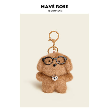 Brown Cute Standing Puppy with Glasses Plush Bag Charm
