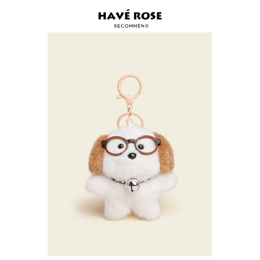 Cute Standing Puppy with Glasses Plush Bag Charm