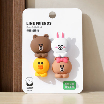 Cute bear Adhesive Cable Organiser Holder Clip  Pack of 4 Line Friends
