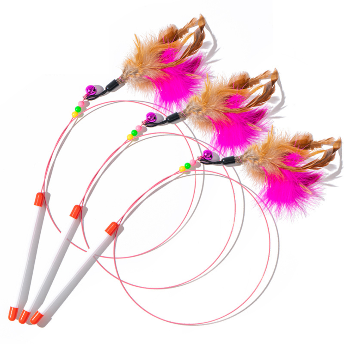 Taige Pet Supplies - Interactive Feather Cat Dancer Wand with Bell x3