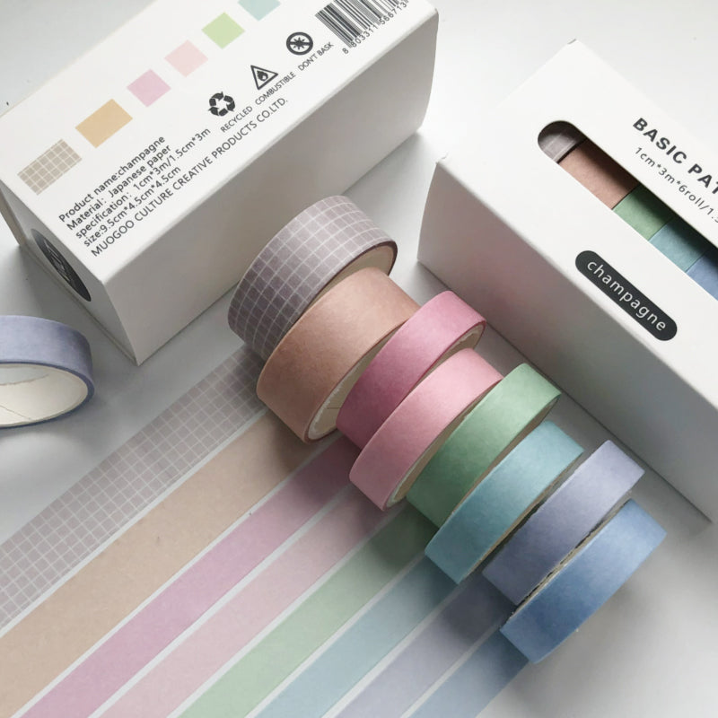 Champagne 8-Roll Decorative Washi Tape Set for DIY Crafts & Journals