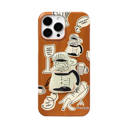 Coffee Illustration iPhone Case & Coffee Pot Magnetic Phone Holder Single Layer