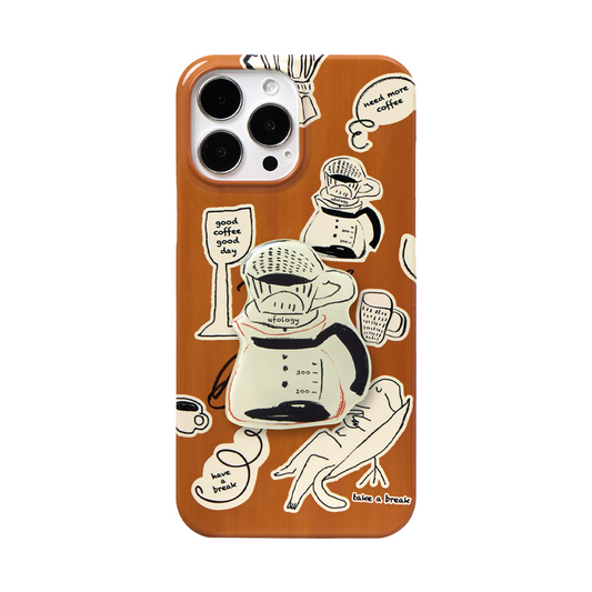 Coffee Illustration iPhone Case & Coffee Pot Magnetic Phone Holder Single Layer