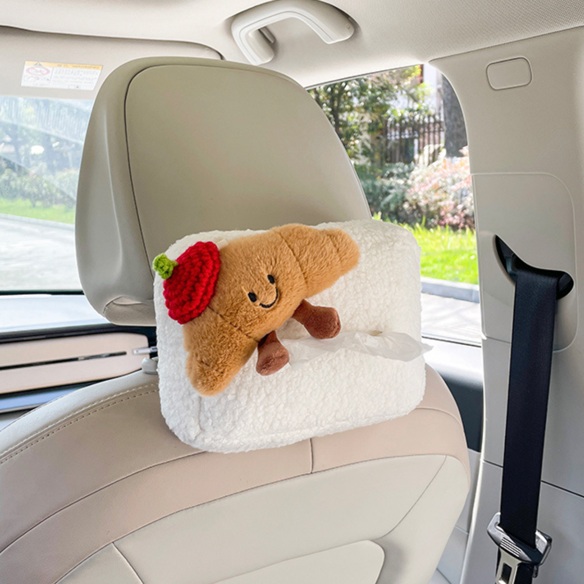 White Cute Croissant Car Tissue Holder
