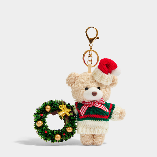 Christmas Bear with Wreath Bag Charm