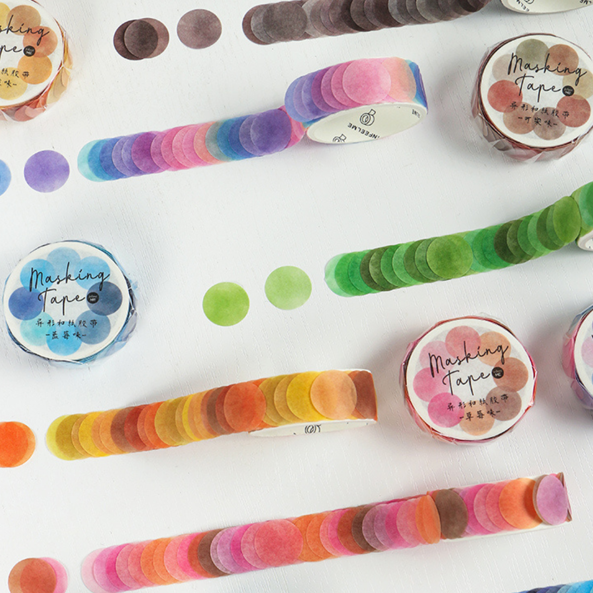 Colorful masking tape rolls on a white background