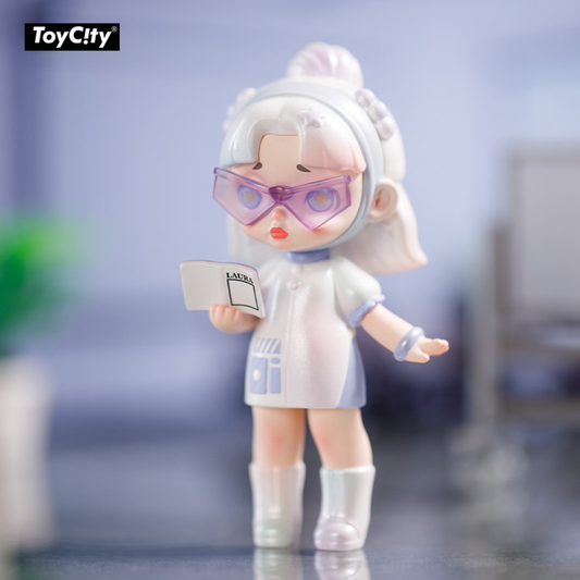 Fashion LAURA wears white dress and with white hair