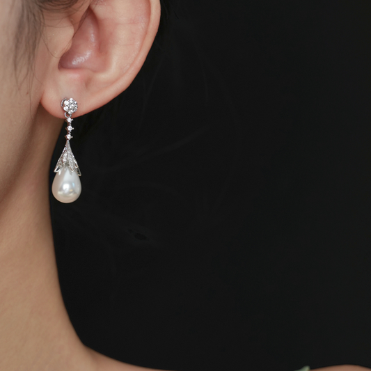 Vintage Beauty - French Vintage Teardrop Pearl Earrings,3.5cm, Elegant Pearl, Exquisite and Shining Style