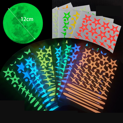 Set of 8 + Full Moon Glow-in-the-Dark Meteor & Star Wall Stickers