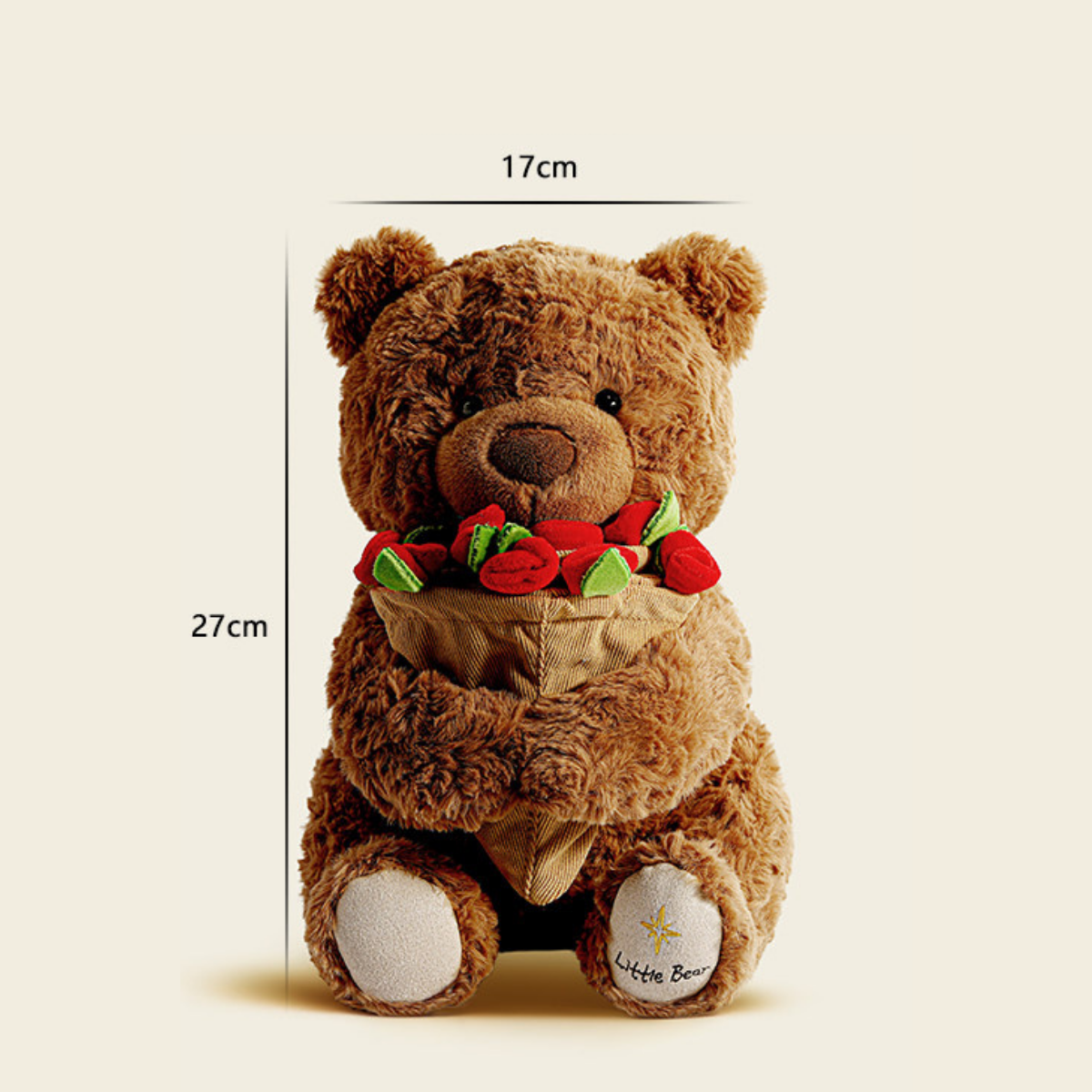 Gift for Her Little Bear with Roses Plush Toy 27cm
