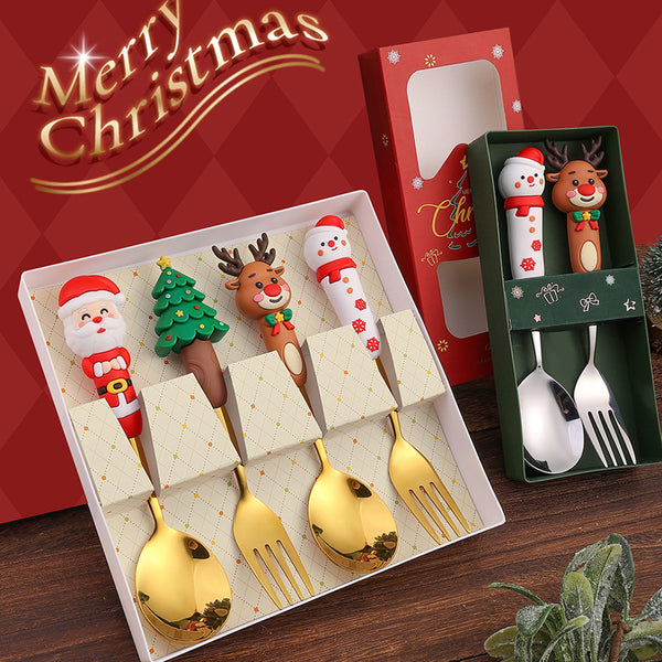 Miaowanwu - Silver/Gold Christmas Stainless Steel Cutlery Gift Set