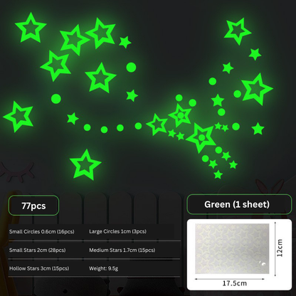 Green - Removable Glow-In-The-Dark Star Wall Stickers