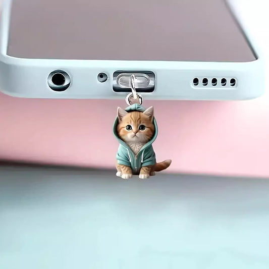 Green Cute Cartoon Cat Phone Dust Plug & Charm