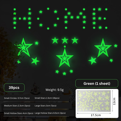 Green Luminous Glow-In-The-Dark Star Wall Stickers