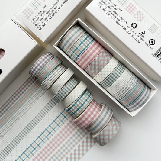 Grid 12-Roll Decorative Washi Tape Set for DIY Crafts & Journals