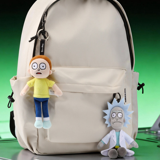 HUGKIS - Rick and Morty Long-Legged 19cm Plush Bag Charm on a backpack