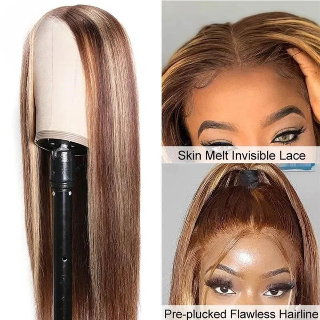Highlight Balayage Lace Wig 100% Real Human Hair flawless hairline