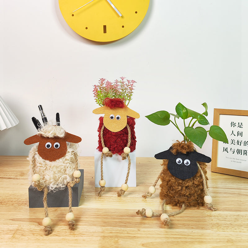 Huimeiju Decor - Adorable Hanging Lamb Pot with Faux Flower