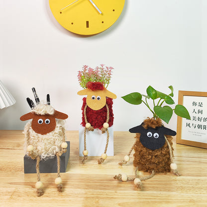 Huimeiju Decor - Adorable Hanging Lamb Pot with Faux Flower