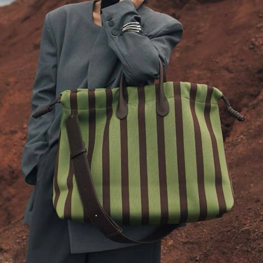 IUBALLET - Striped Large-Capacity Shoulder & Crossbody Bag Green
