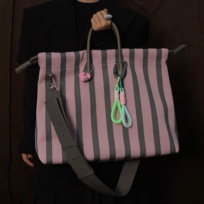 IUBALLET - Striped Large-Capacity Shoulder & Crossbody Bag Pink