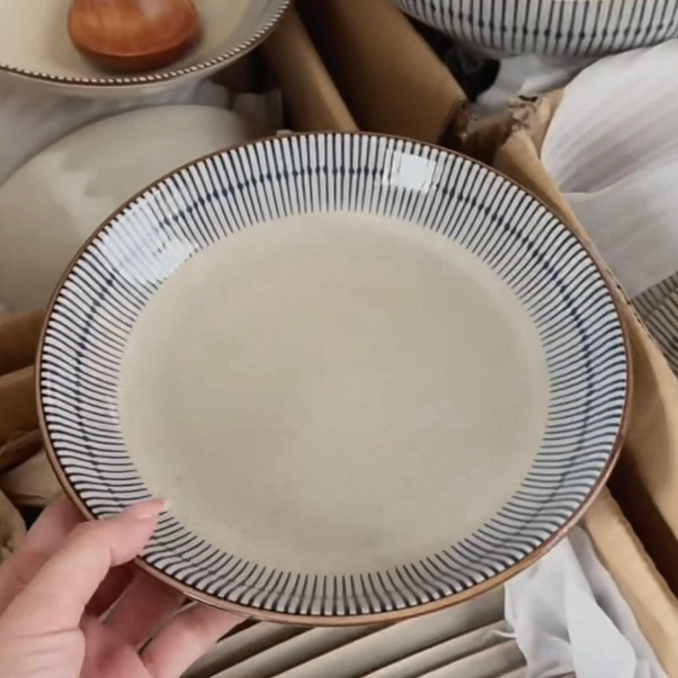 Japanese Vintage Underglaze Ceramic Round Plate