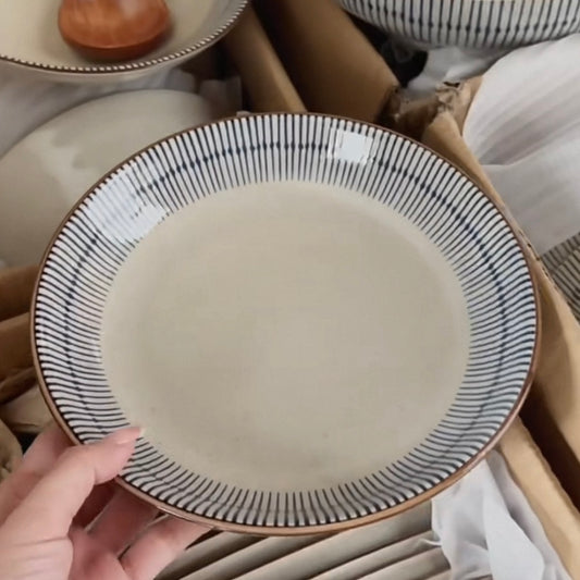 Japanese Vintage Underglaze Ceramic Round Plate