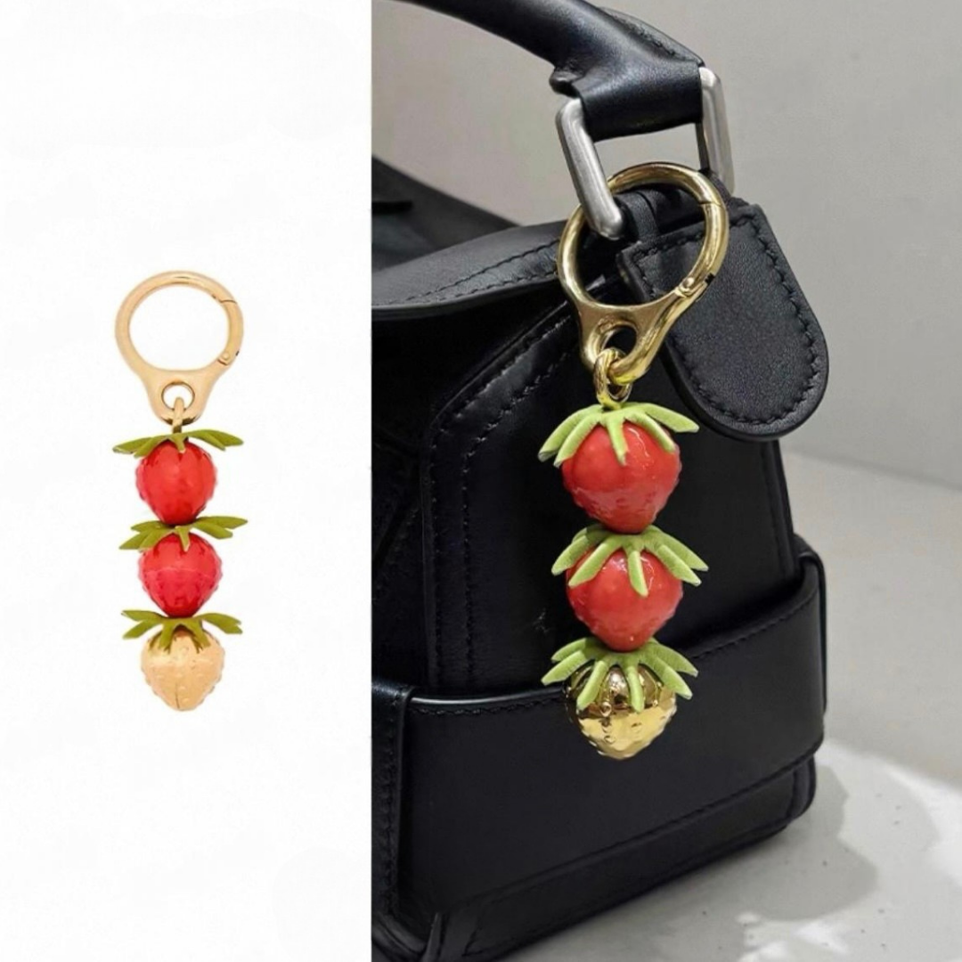 JiangXin Manual Studio Unique Resin Bag Charm Pendant  Strawberry