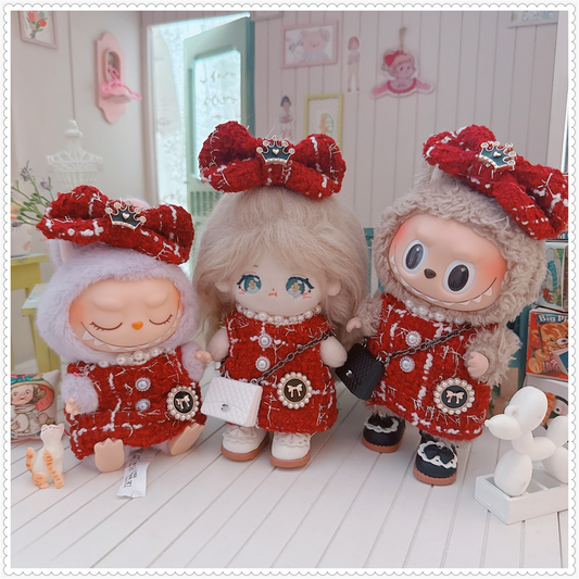 Labubu Dresses Chanel Style Red Dress