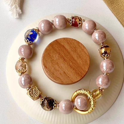 Lama Temple Official Store - Incense Ash Porcelain & Glass Bracelet Pink