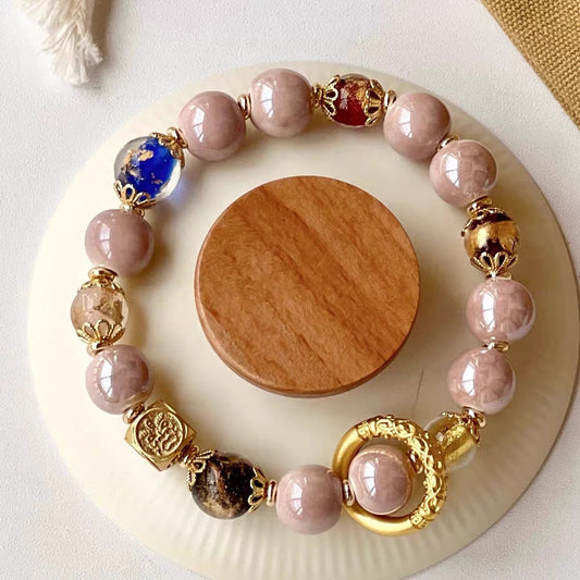 Lama Temple Official Store - Incense Ash Porcelain & Glass Bracelet Pink
