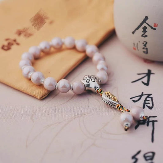 Lama Temple Official Store - Porcelain & Glass Bead Bracelet Baby Pink