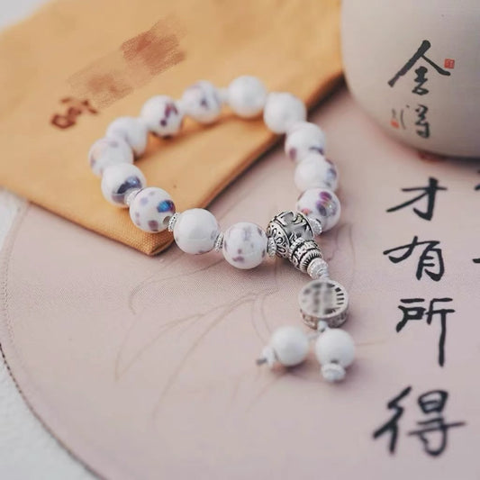 Lama Temple Official Store - Porcelain & Glass Bead Bracelet White