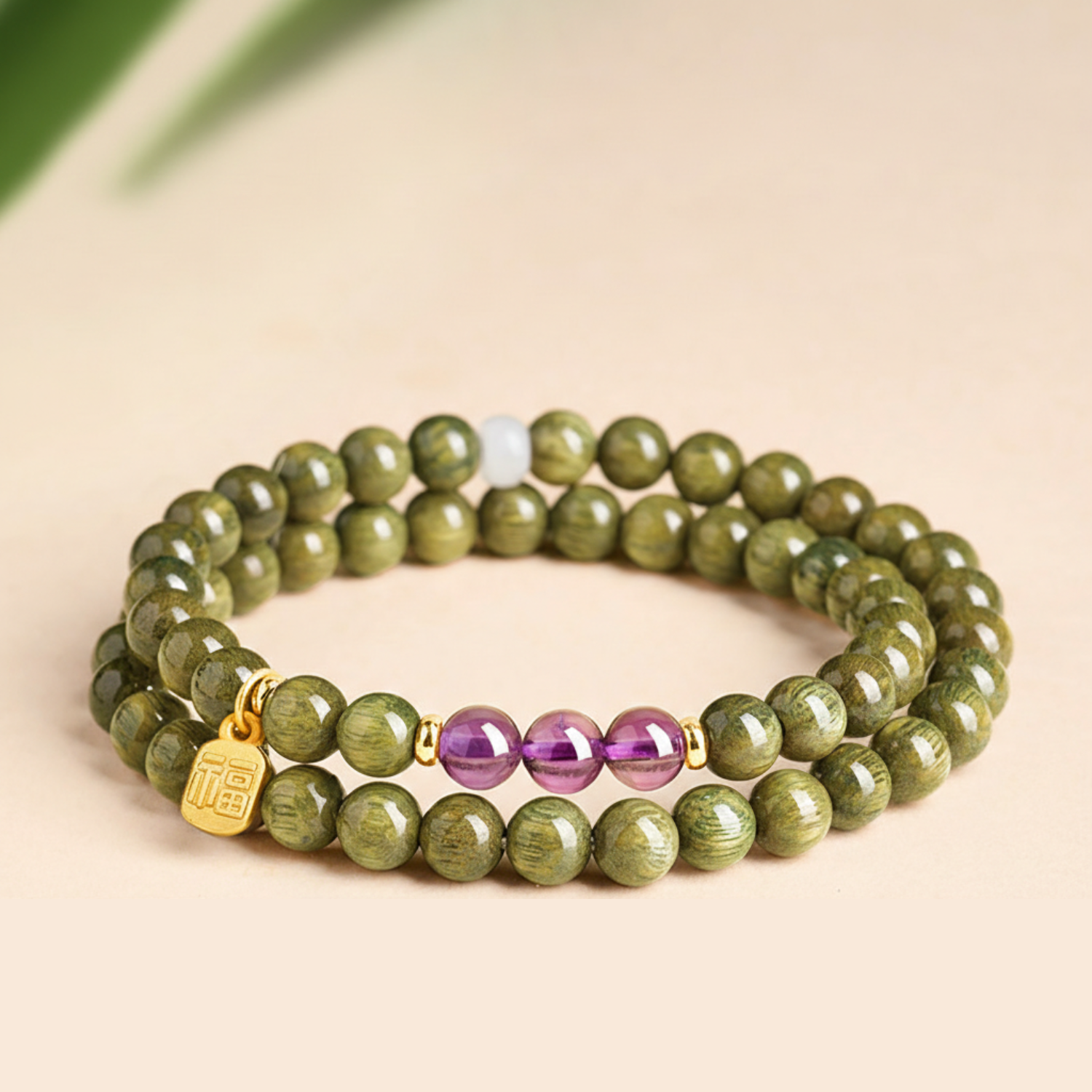 Laojun Blessing Pavilion - Natural Green Sandalwood Bracelet Purple