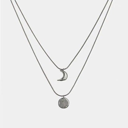 Layered Sun &amp; Moon Pendant Necklace Silver