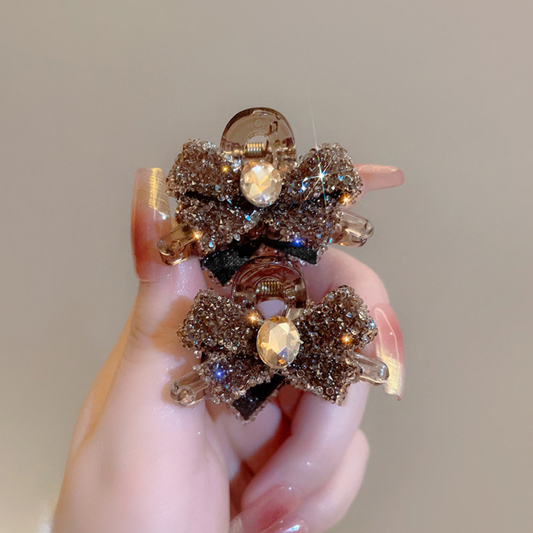 Lingduo Accessories - Elegant Sparkly Bow Mini Hair Clip (2pcs). Cute and Shining Decorative Hair Clip with Crystals