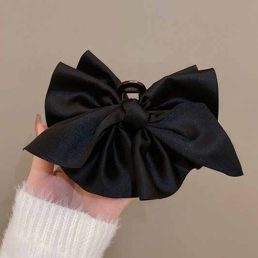 Black Elegant Satin Bow Hair Claw with Lustrous Material